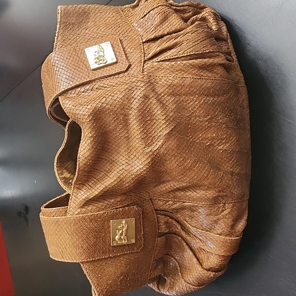 Jenrigo caramel python snakeskin bag